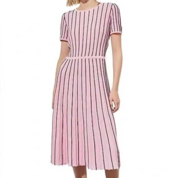 Ming Wang Dresses & Skirts - Women’s Pink and Black Stripe A-Line Midi Sweater Dress by Ming Wang Medium